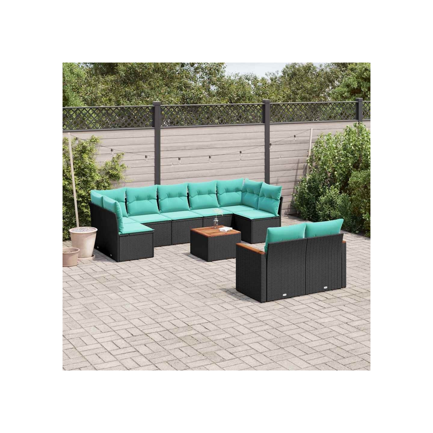 Ensemble de canapé de jardin 10 pcs avec coussins noir