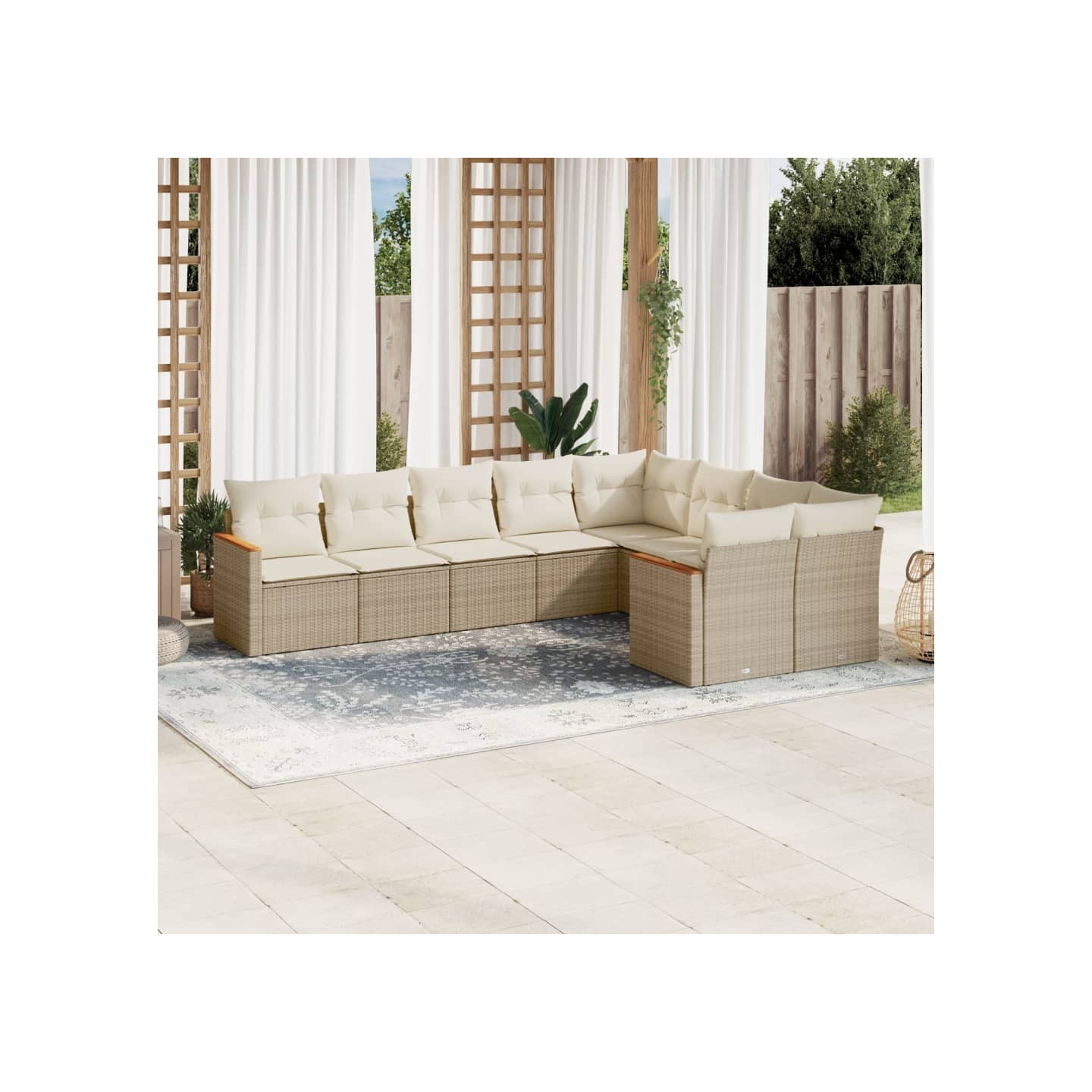 Salon de jardin avec coussins 9 pcs beige résine tressée