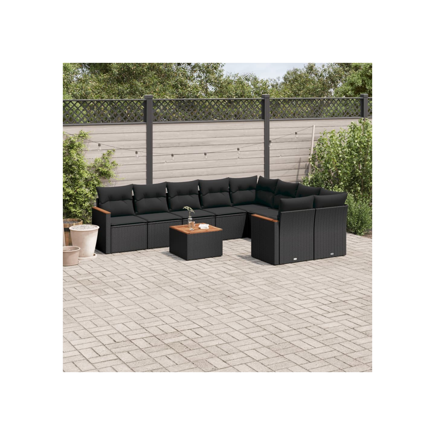 Salon de jardin 10 pcs avec coussins noir résine tressée