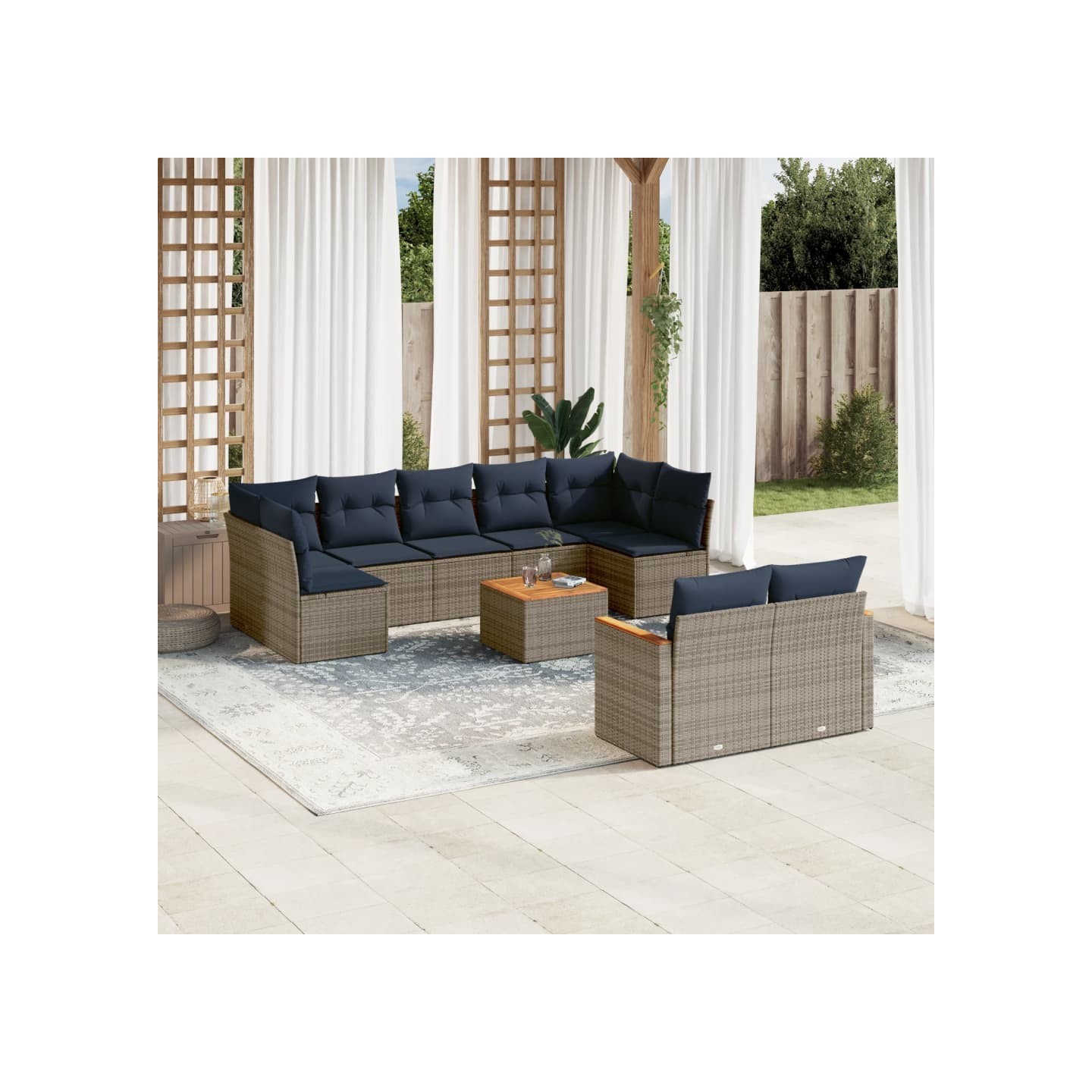 Ensemble de canapé de jardin 10 pcs avec coussins gris