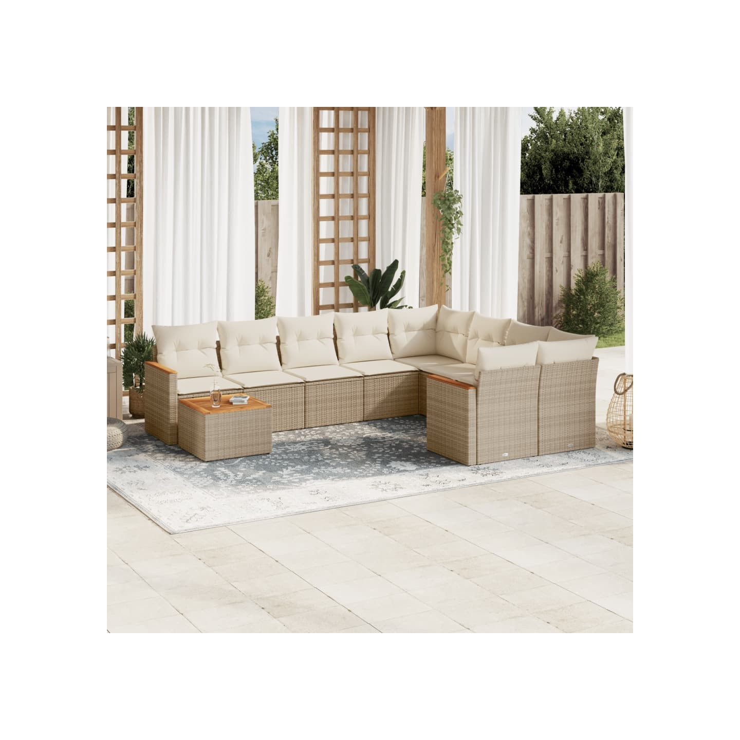 Salon de jardin avec coussins 10 pcs beige résine tressée