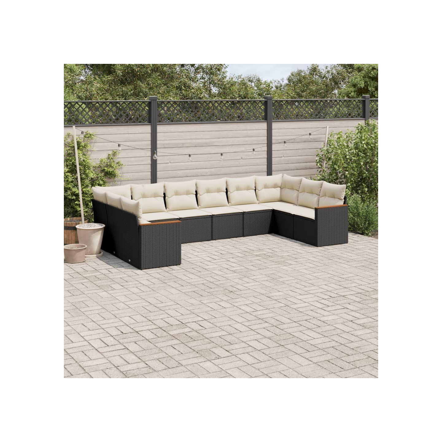 Salon de jardin 10 pcs avec coussins noir résine tressée