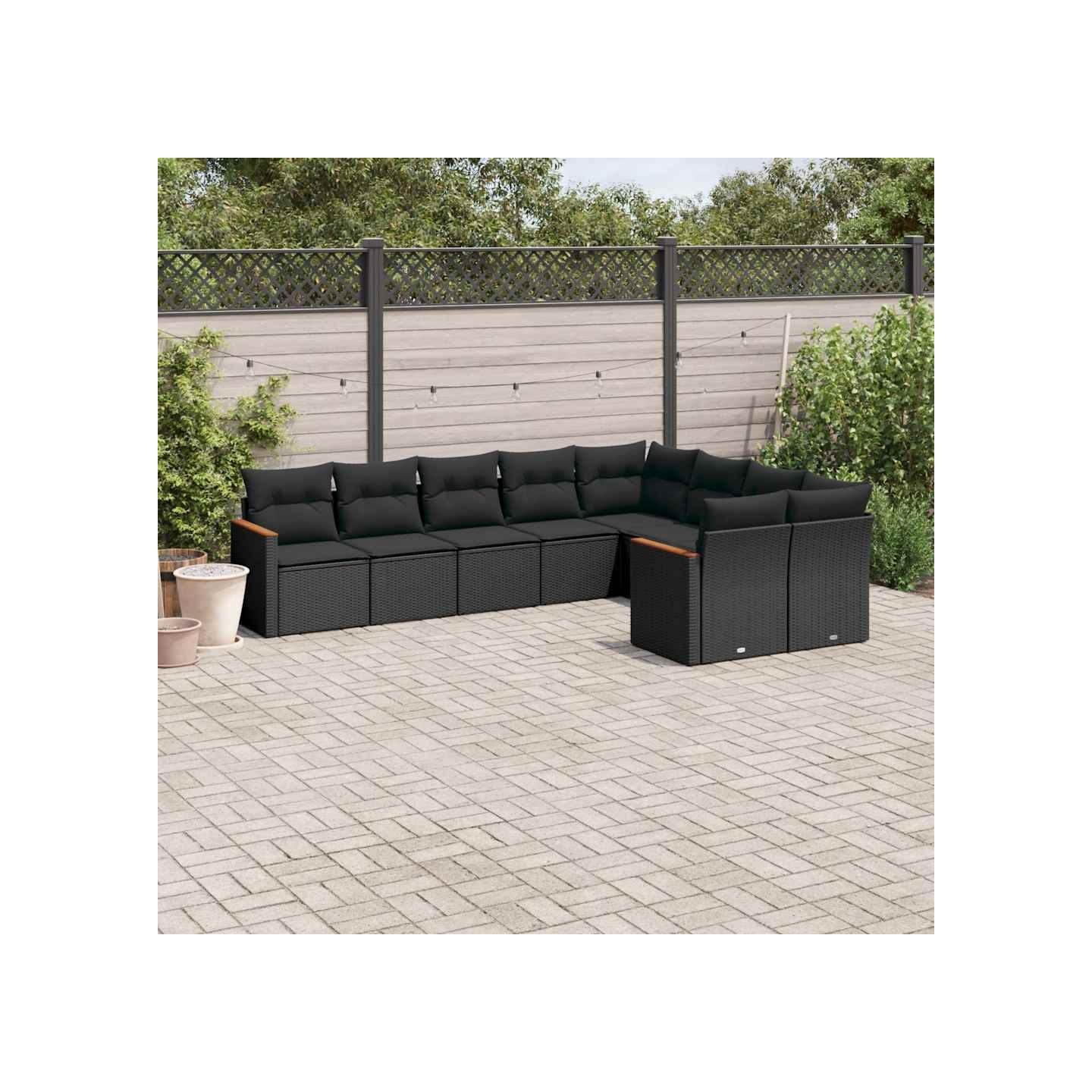 Salon de jardin 9 pcs avec coussins noir résine tressée
