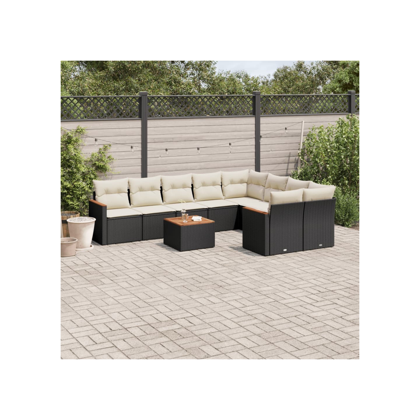 Salon de jardin 10 pcs avec coussins noir résine tressée