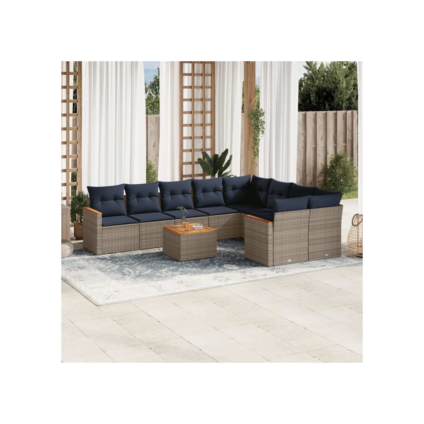 Ensemble de canapé de jardin 10 pcs avec coussins gris
