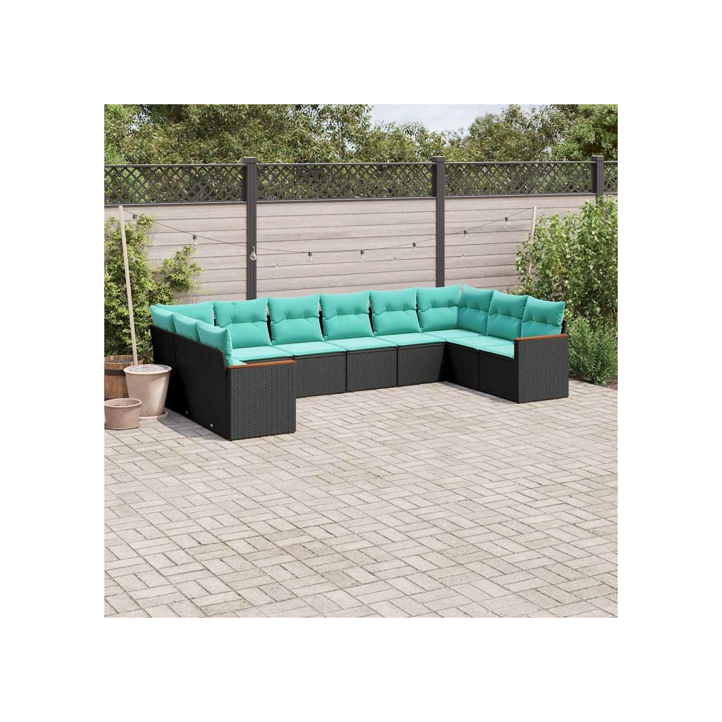 Salon de jardin 10 pcs avec coussins noir résine tressée