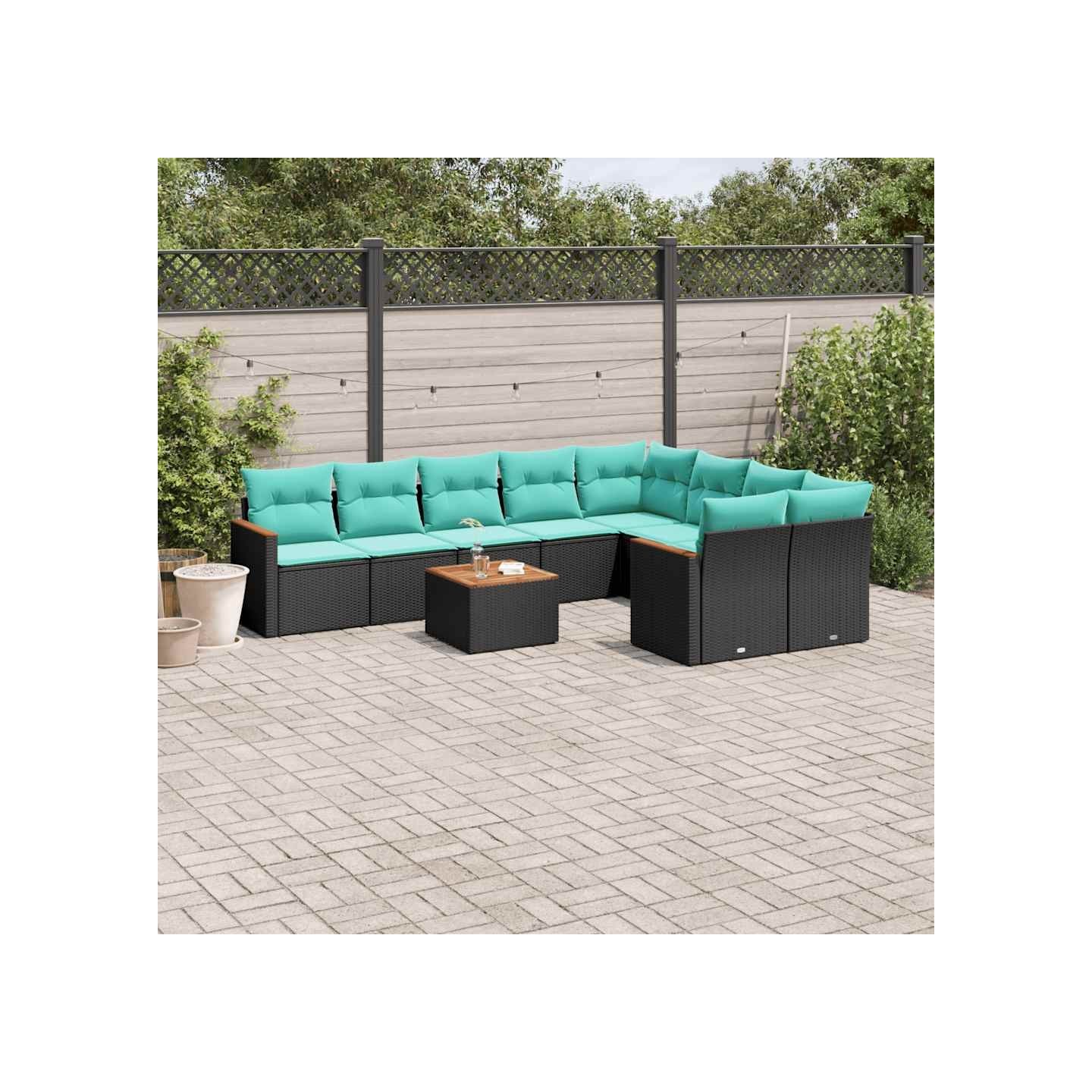 Ensemble de canapé de jardin 10 pcs avec coussins noir