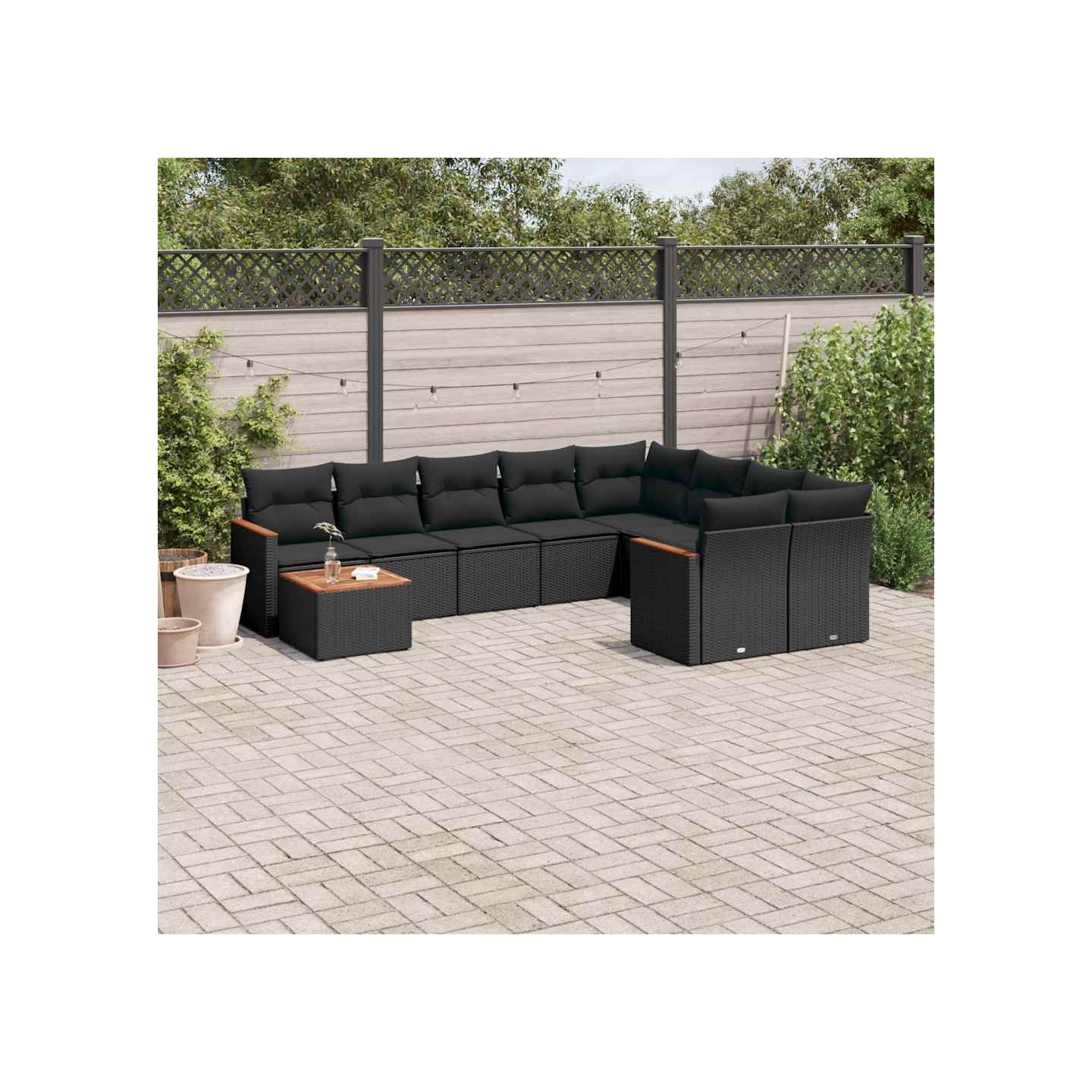 Salon de jardin 10 pcs avec coussins noir résine tressée