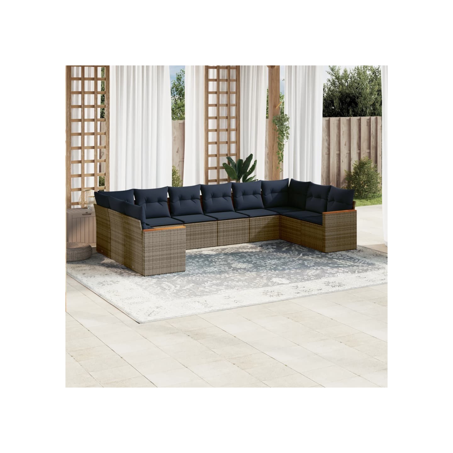 Ensemble de canapé de jardin 10 pcs avec coussins gris