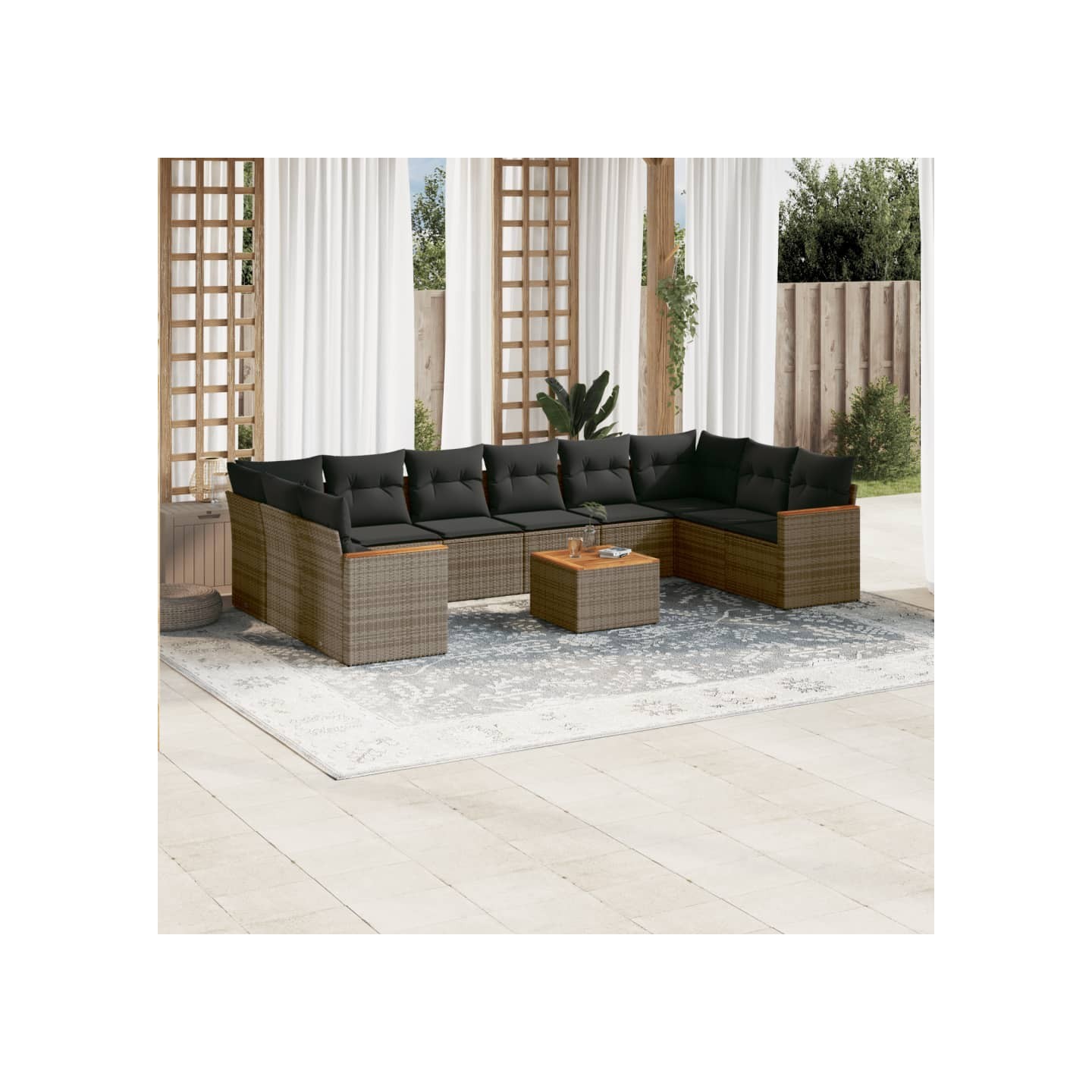 Salon de jardin 11 pcs avec coussins gris résine tressée
