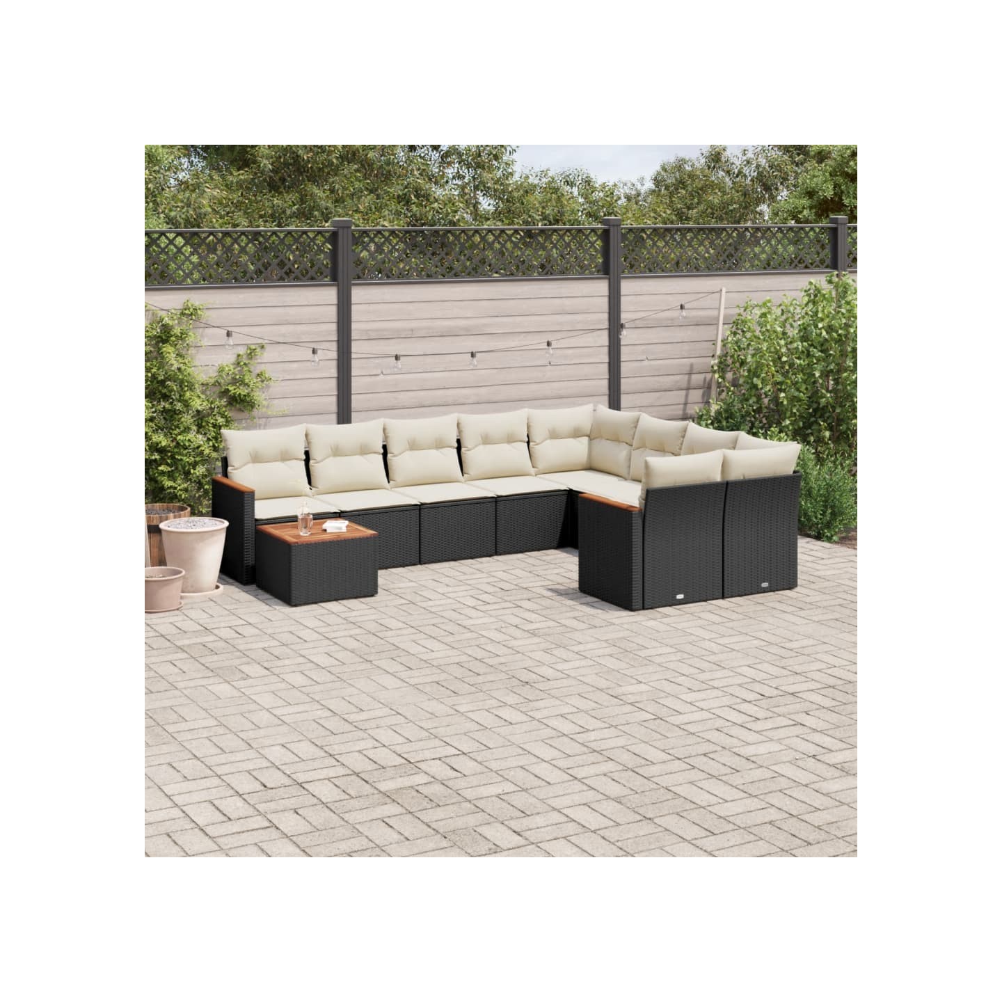 Salon de jardin 10 pcs avec coussins noir résine tressée