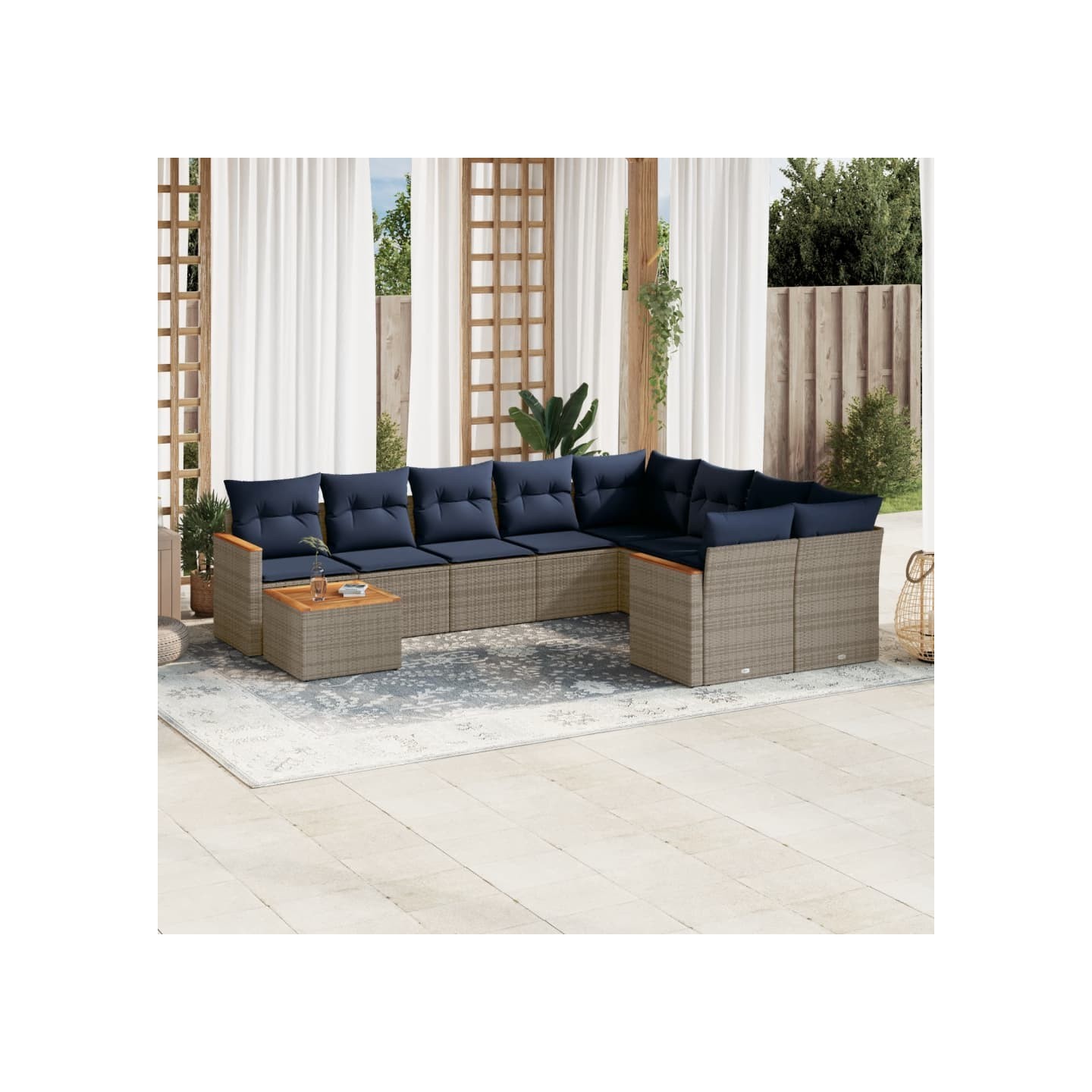 Ensemble de canapé de jardin 10 pcs avec coussins gris