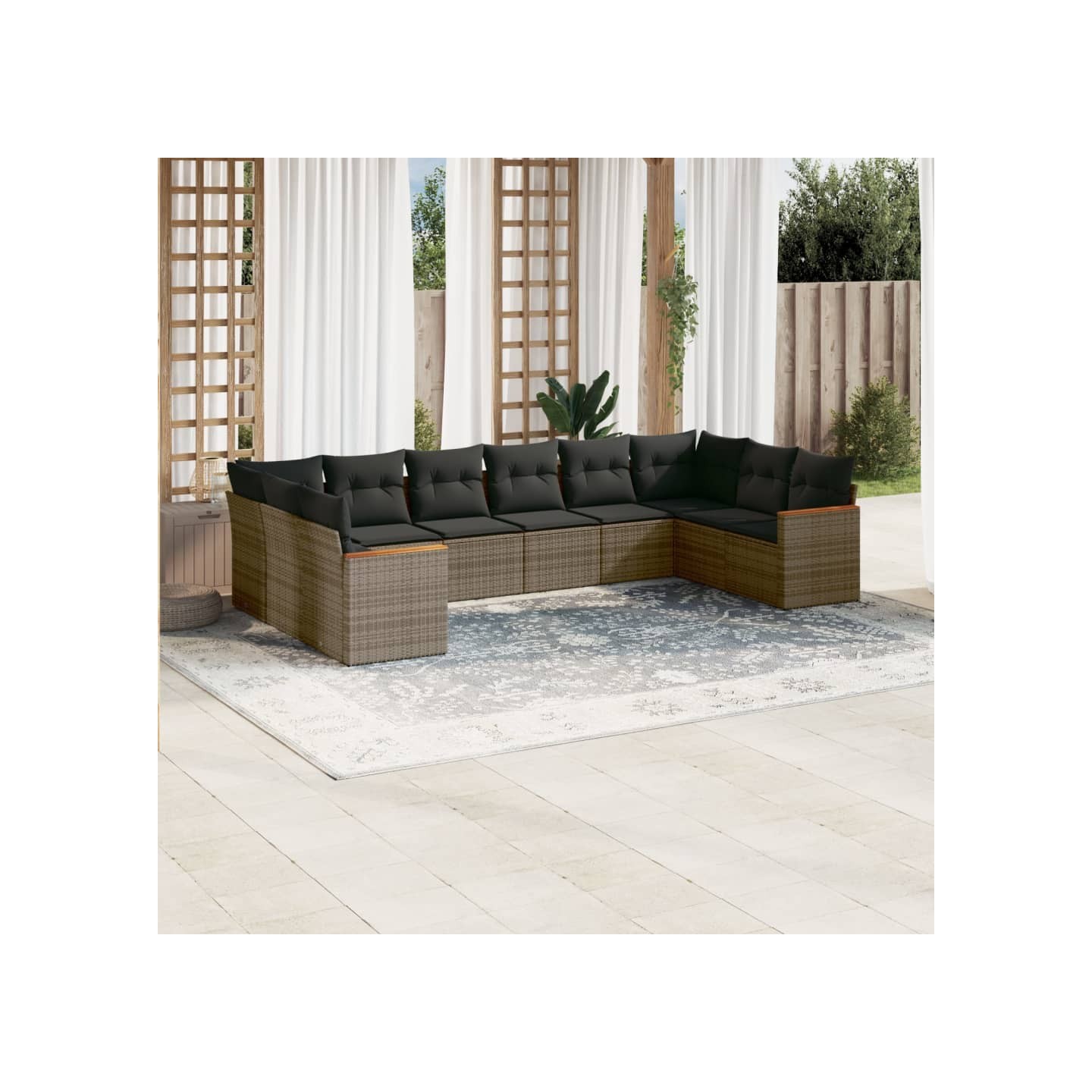 Salon de jardin avec coussins 10 pcs gris résine tressée
