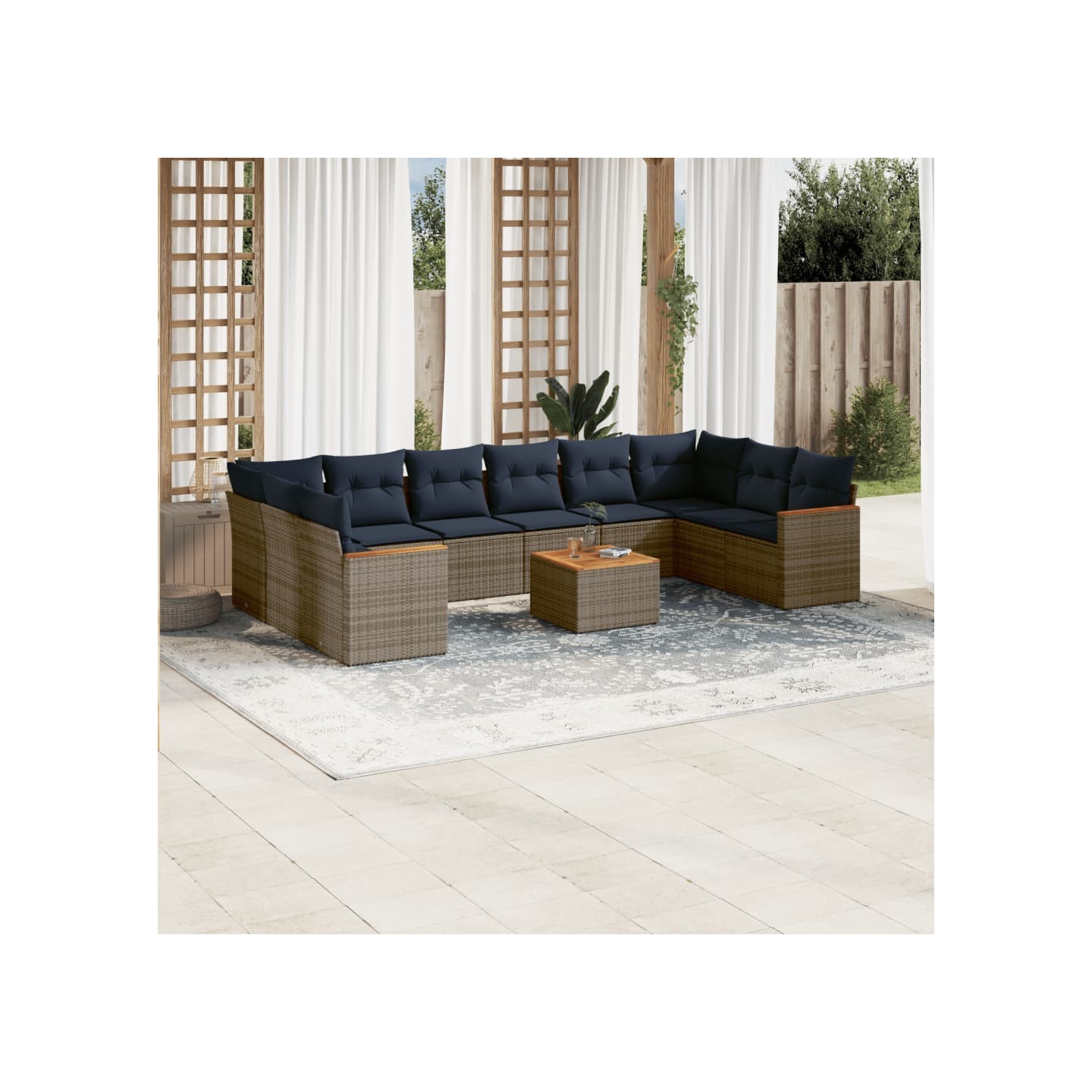 Ensemble de canapé de jardin 11 pcs avec coussins gris