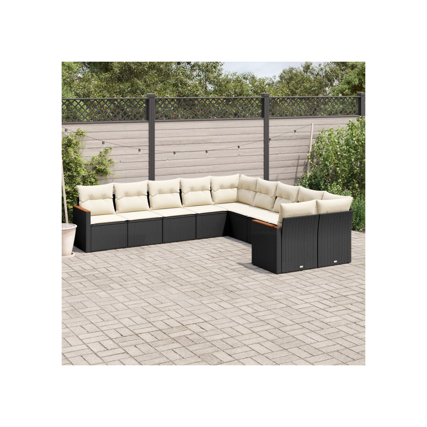 Salon de jardin 10 pcs avec coussins noir résine tressée