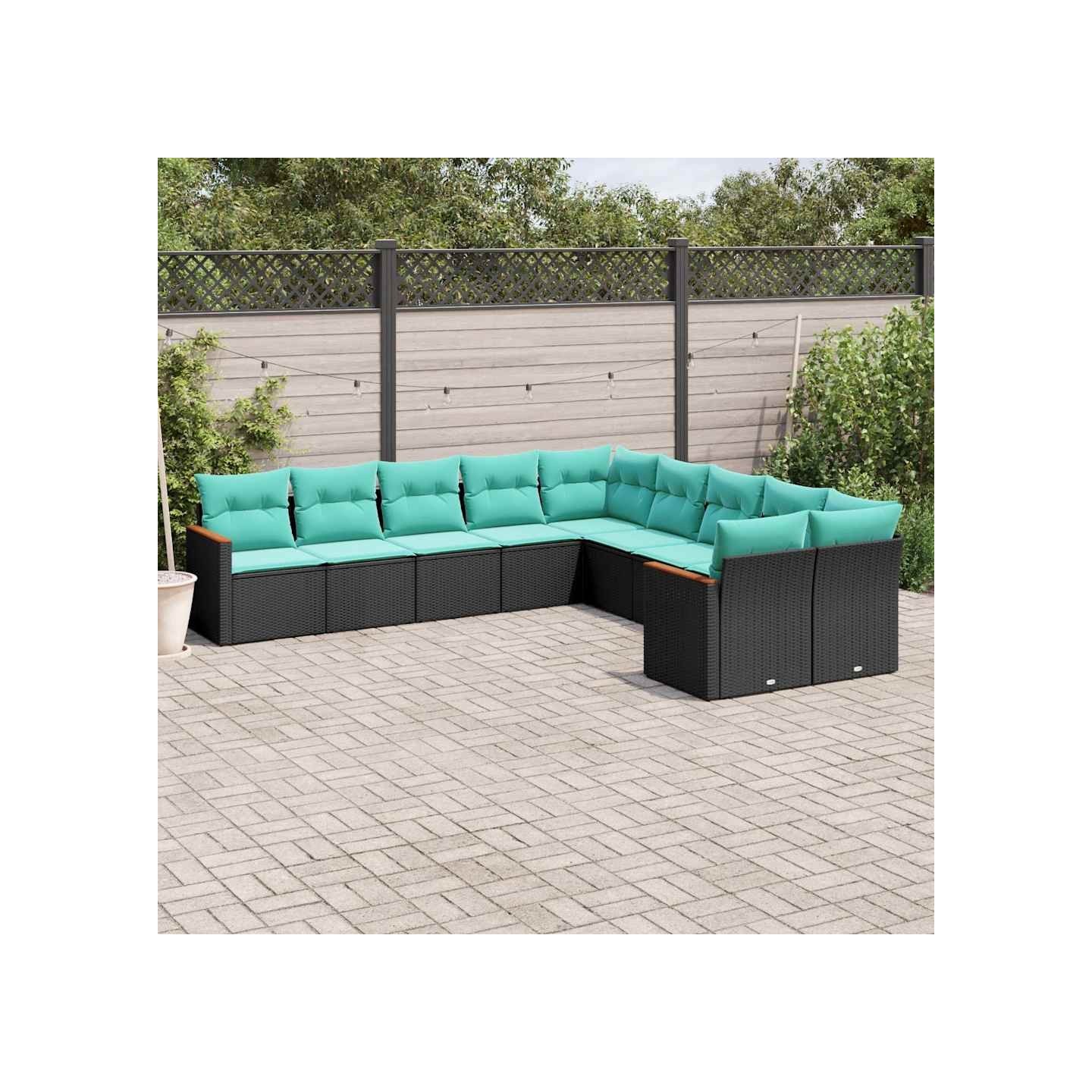 Salon de jardin 10 pcs avec coussins noir résine tressée