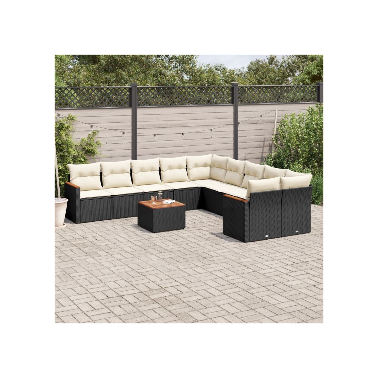 Salon de jardin 11 pcs avec coussins noir résine tressée