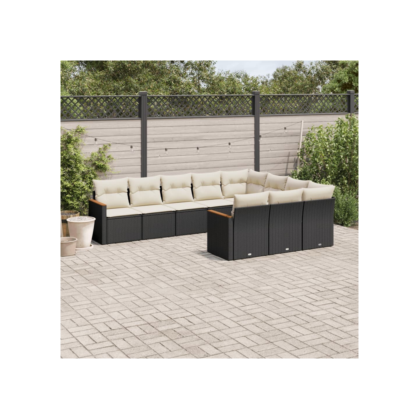 Salon de jardin 10 pcs avec coussins noir résine tressée