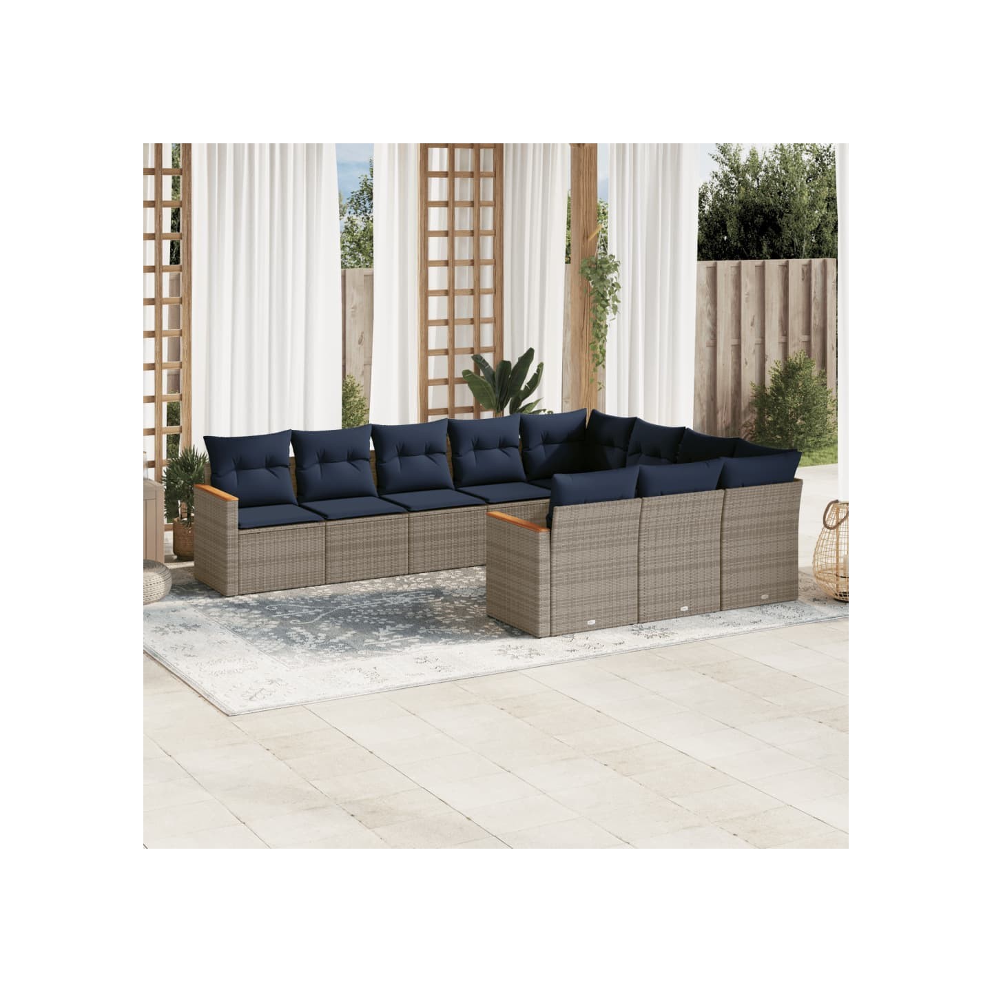 Ensemble de canapé de jardin 10 pcs avec coussins gris