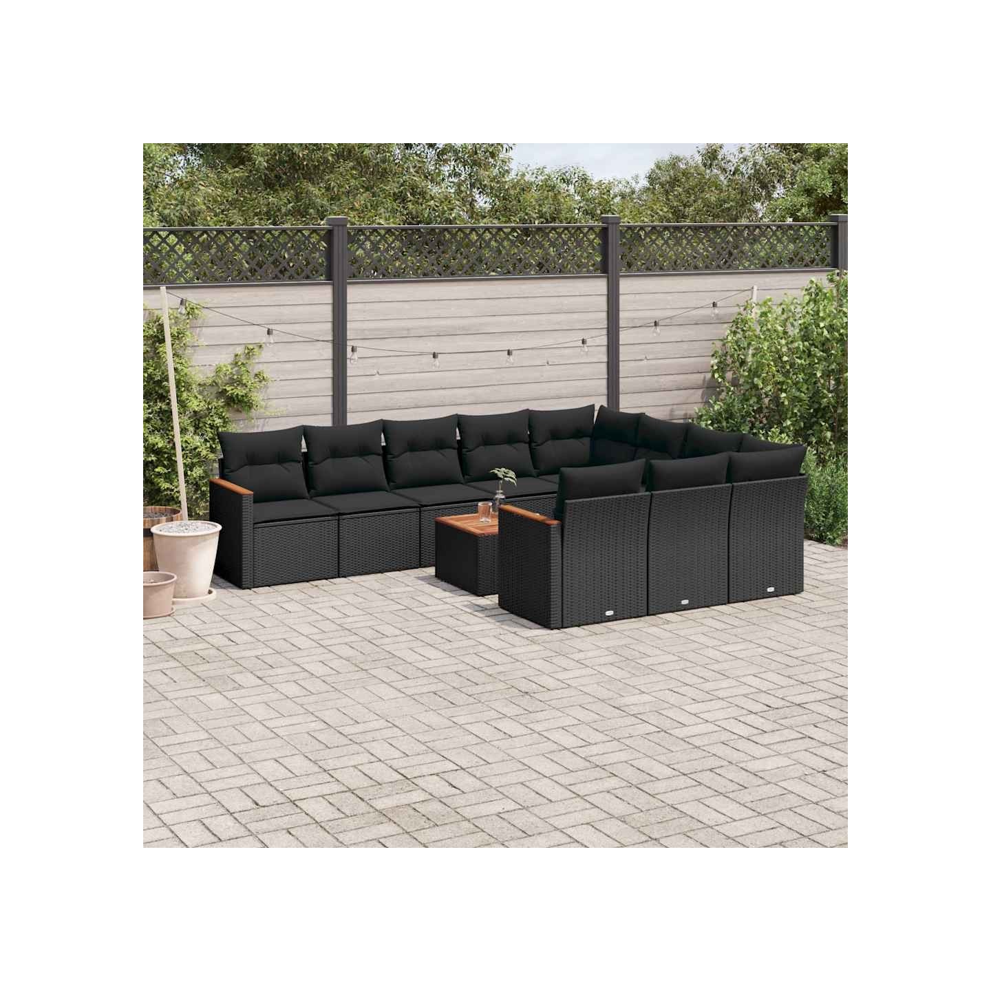 Salon de jardin 11 pcs avec coussins noir résine tressée