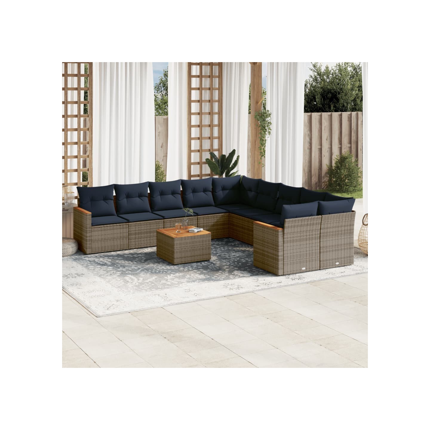 Ensemble de canapé de jardin 11 pcs avec coussins gris