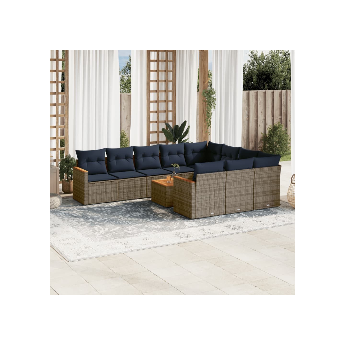 Ensemble de canapé de jardin 11 pcs avec coussins gris