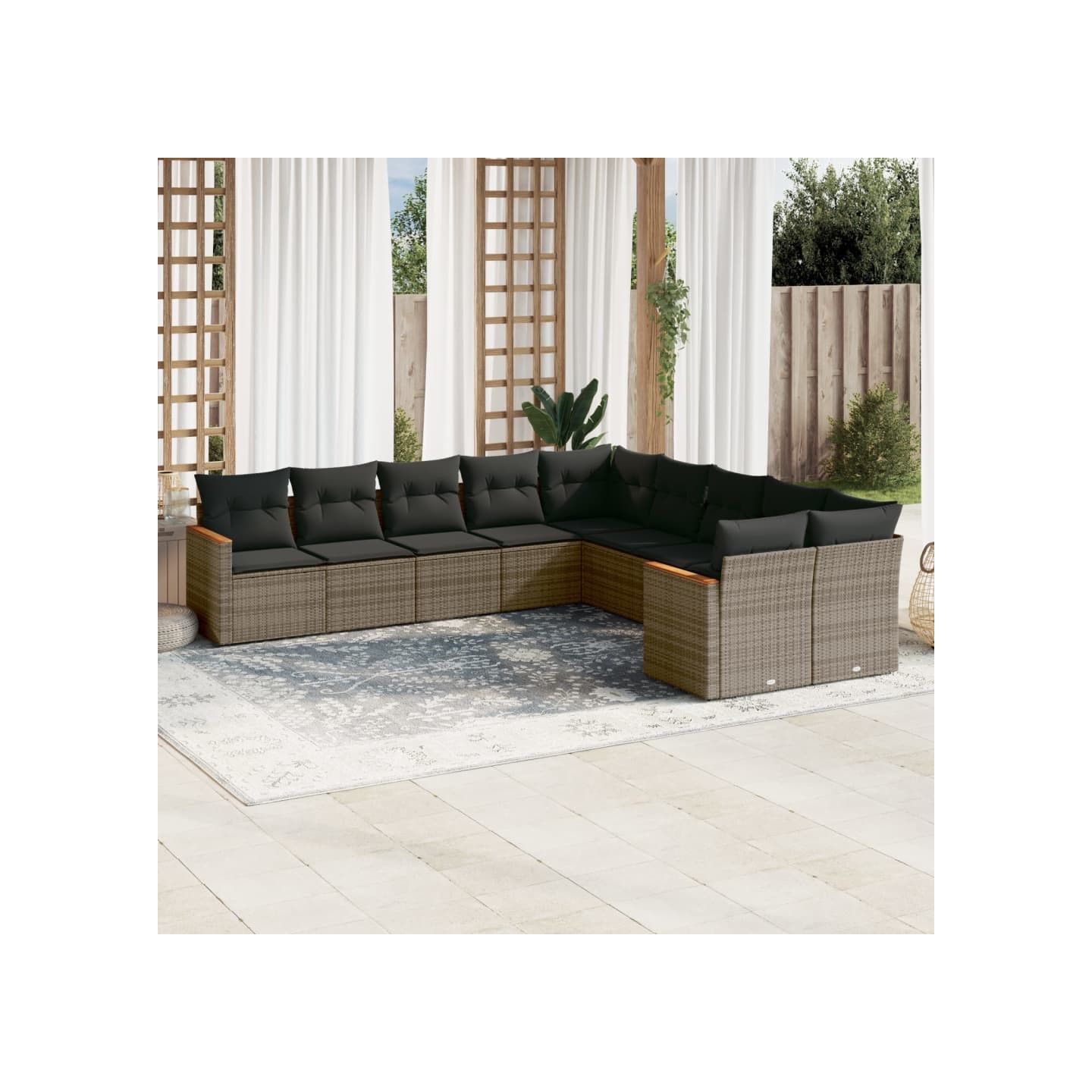 Salon de jardin avec coussins 10 pcs gris résine tressée