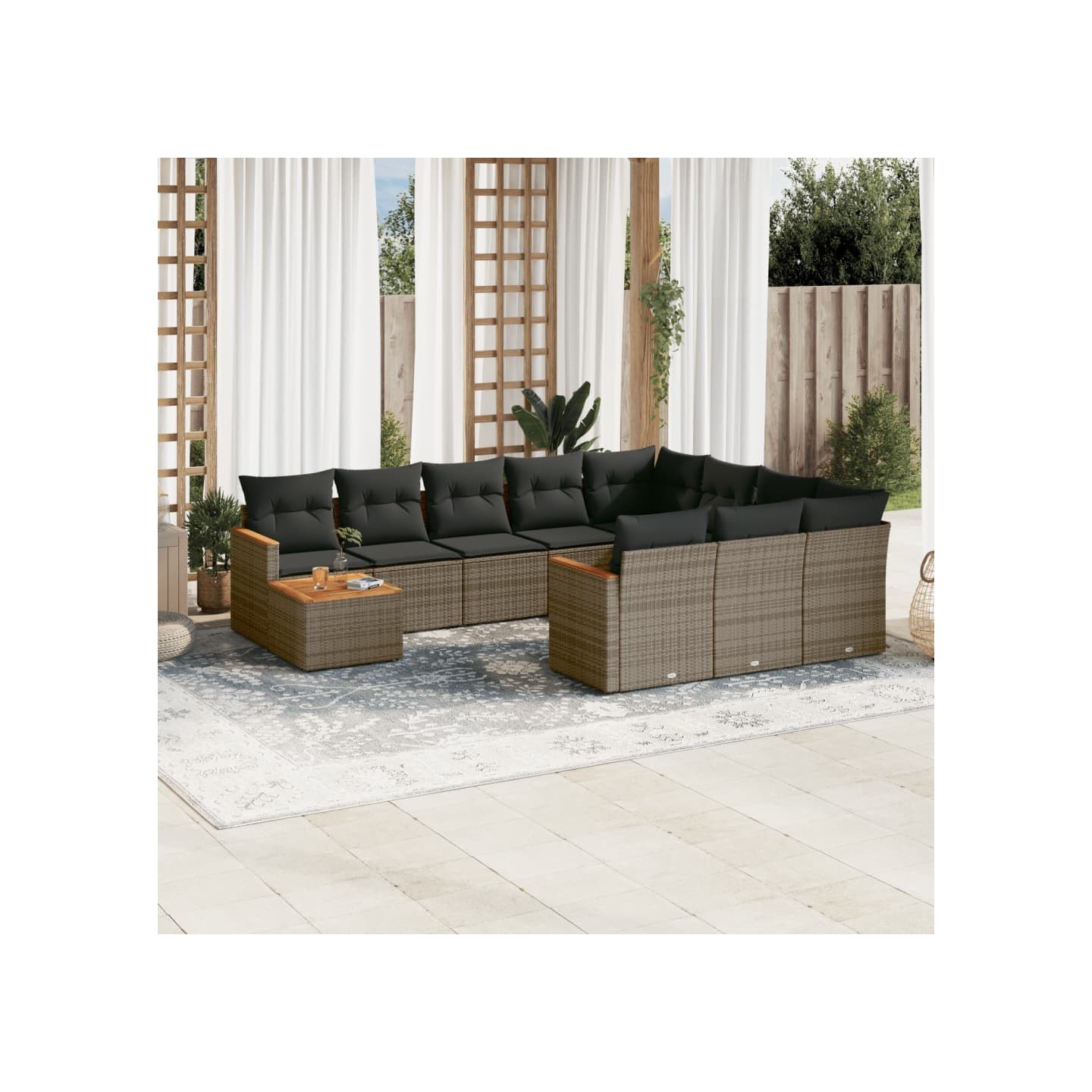 Salon de jardin 11 pcs avec coussins gris résine tressée