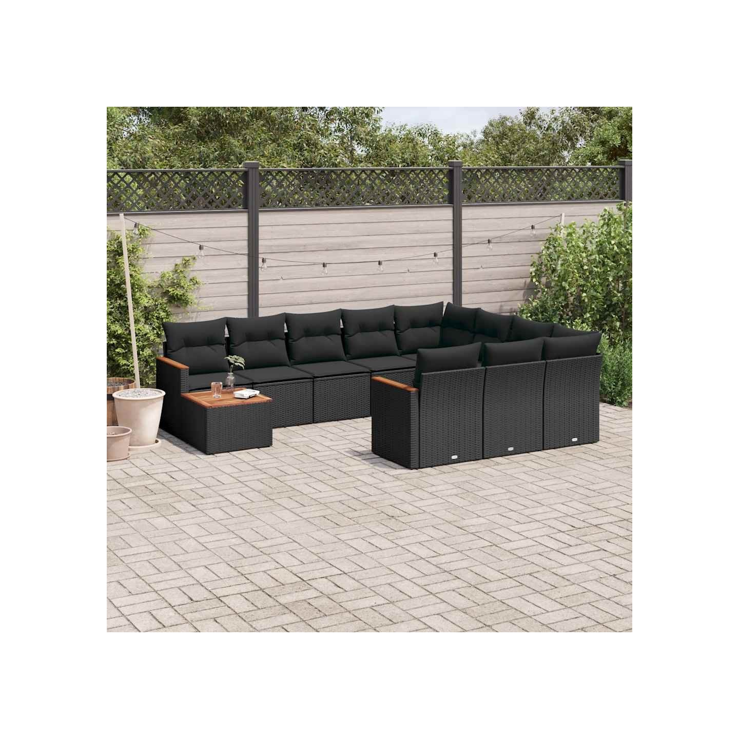 Salon de jardin 11 pcs avec coussins noir résine tressée