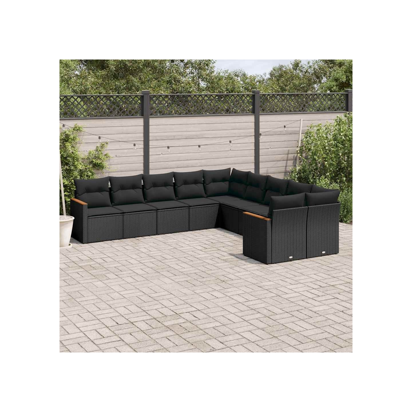 Salon de jardin 10 pcs avec coussins noir résine tressée