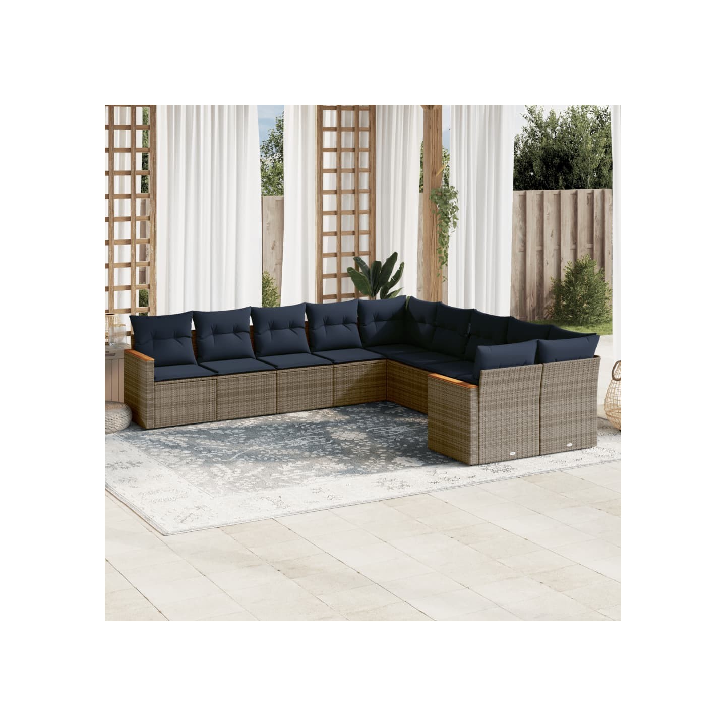 Ensemble de canapé de jardin 10 pcs avec coussins gris