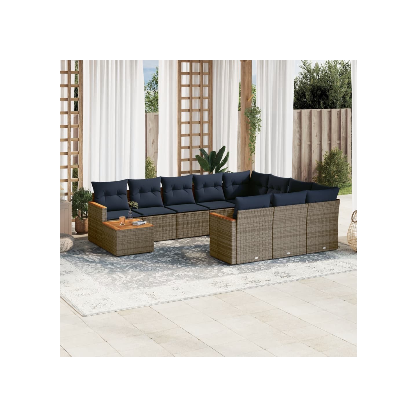 Ensemble de canapé de jardin 11 pcs avec coussins gris