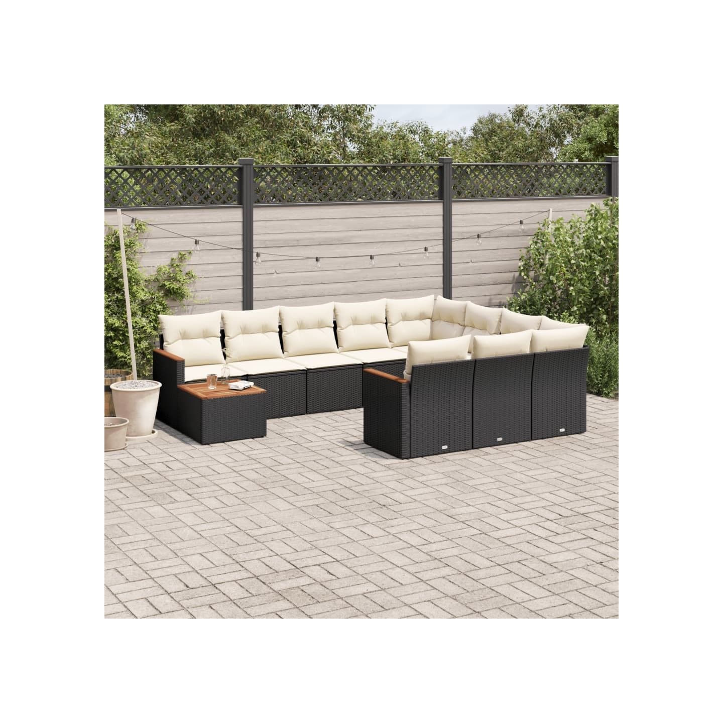 Salon de jardin 11 pcs avec coussins noir résine tressée