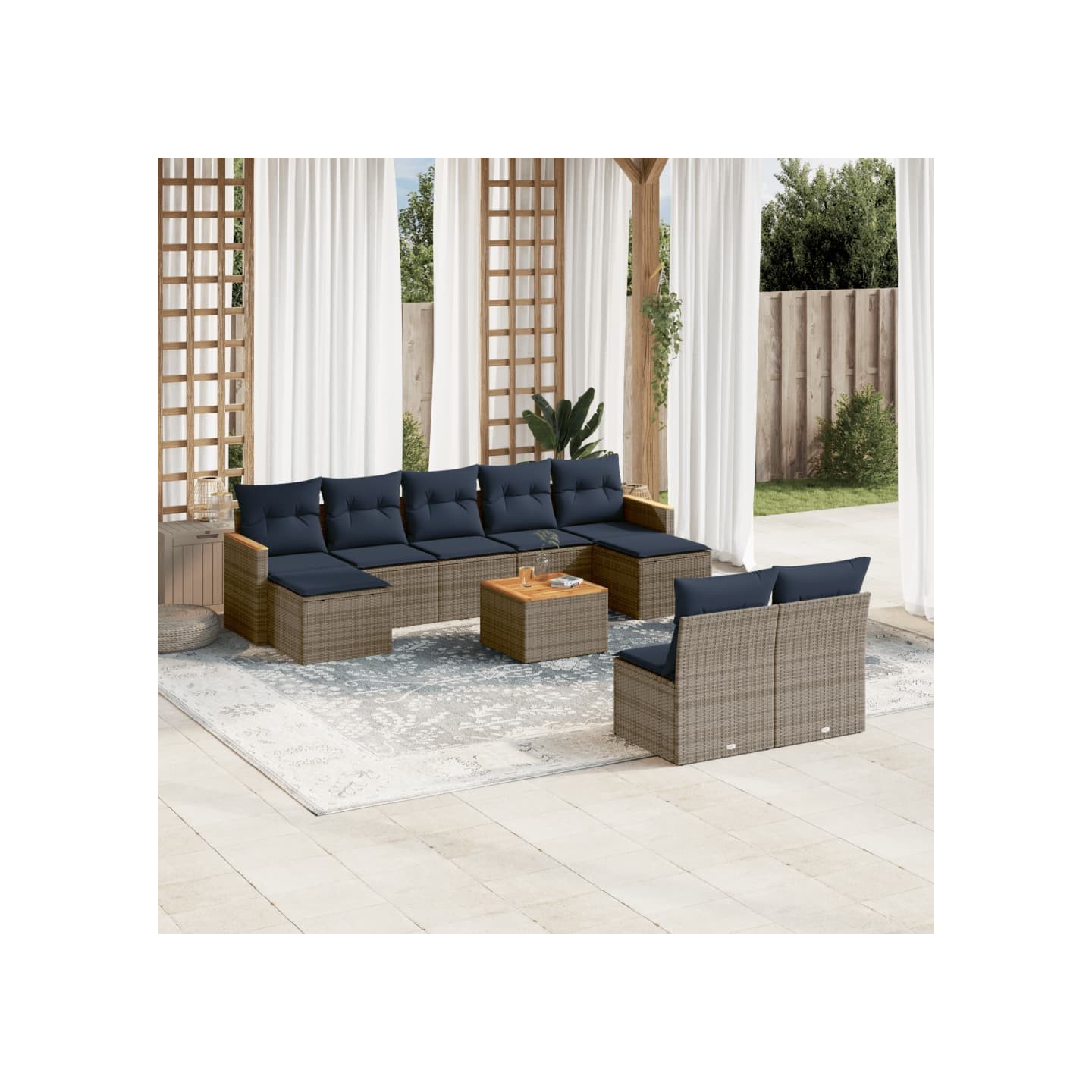 Ensemble de canapé de jardin 10 pcs avec coussins gris