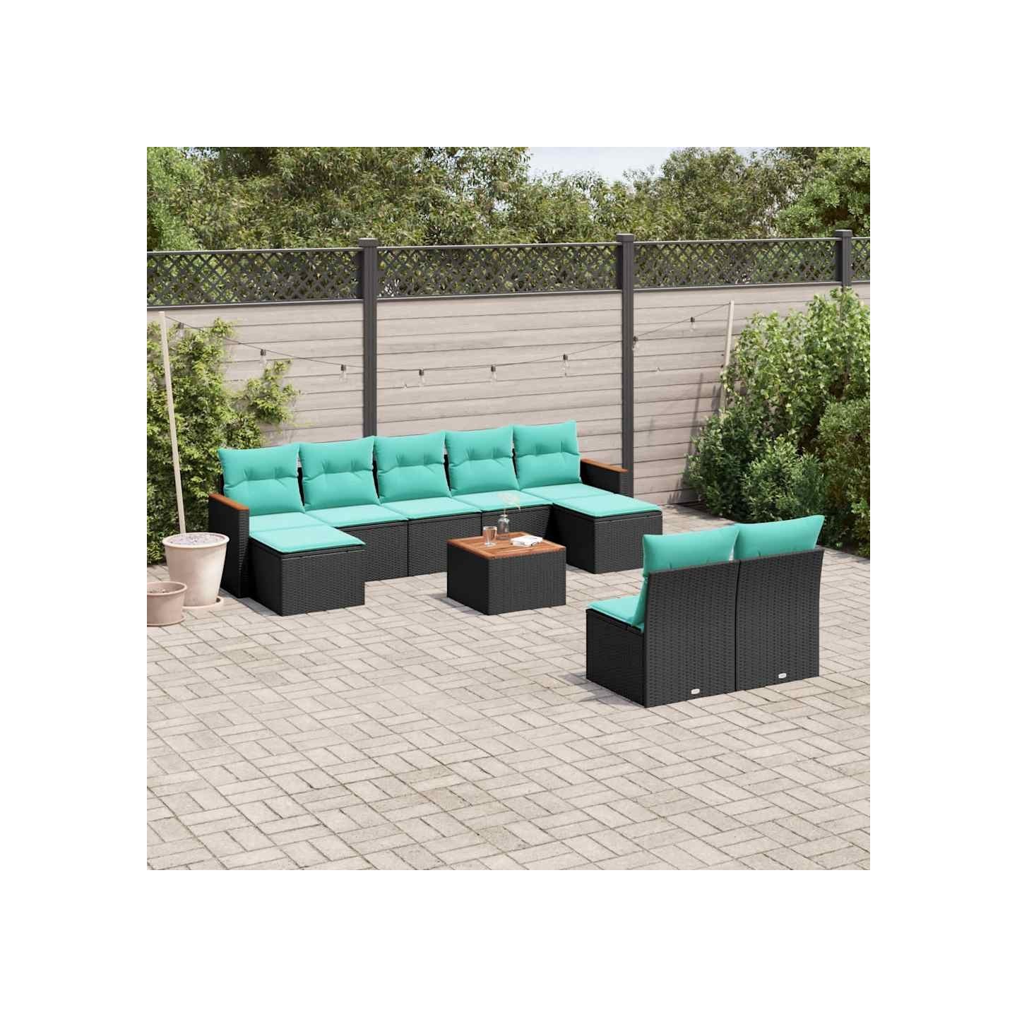 Ensemble de canapé de jardin 10 pcs avec coussins noir