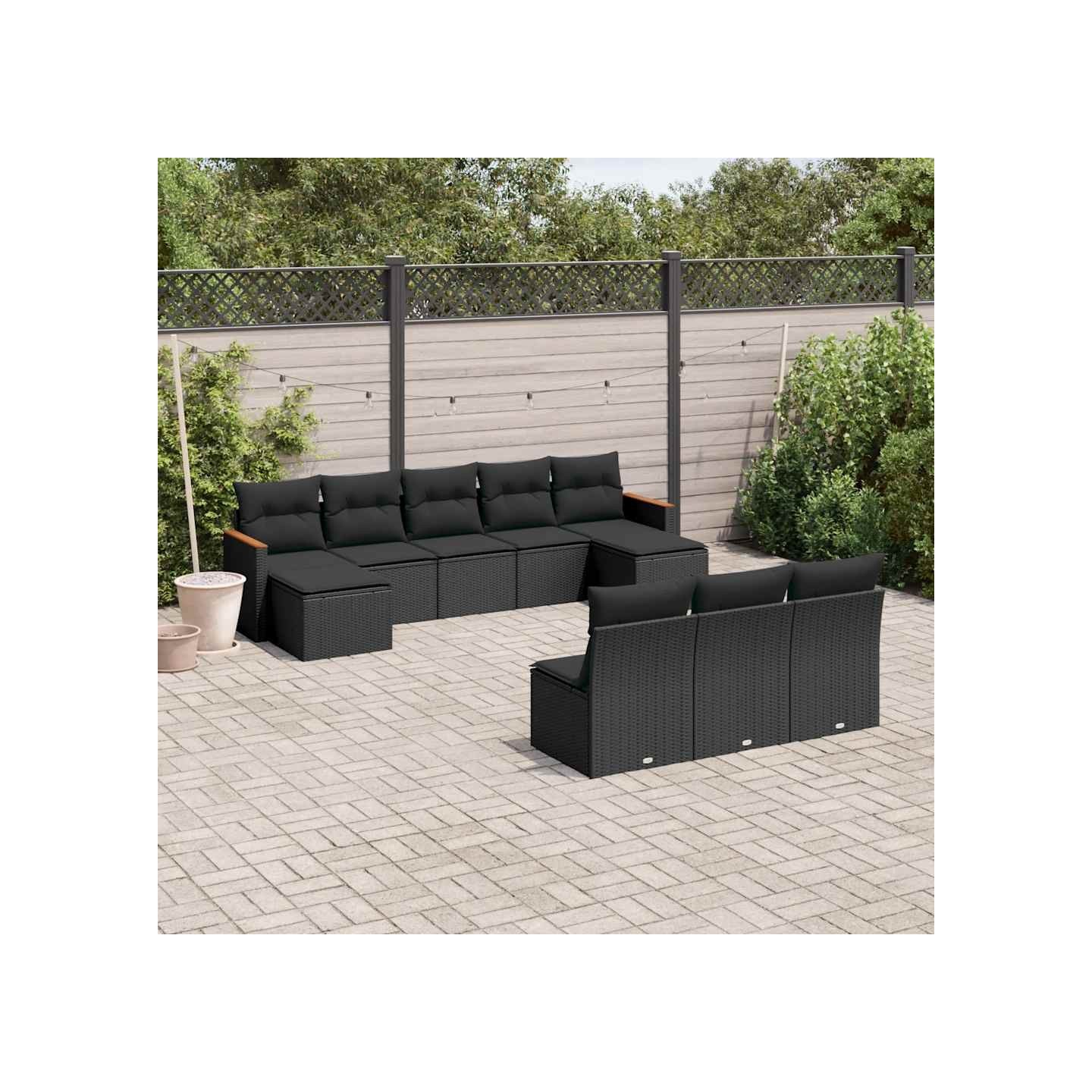 Salon de jardin 10 pcs avec coussins noir résine tressée