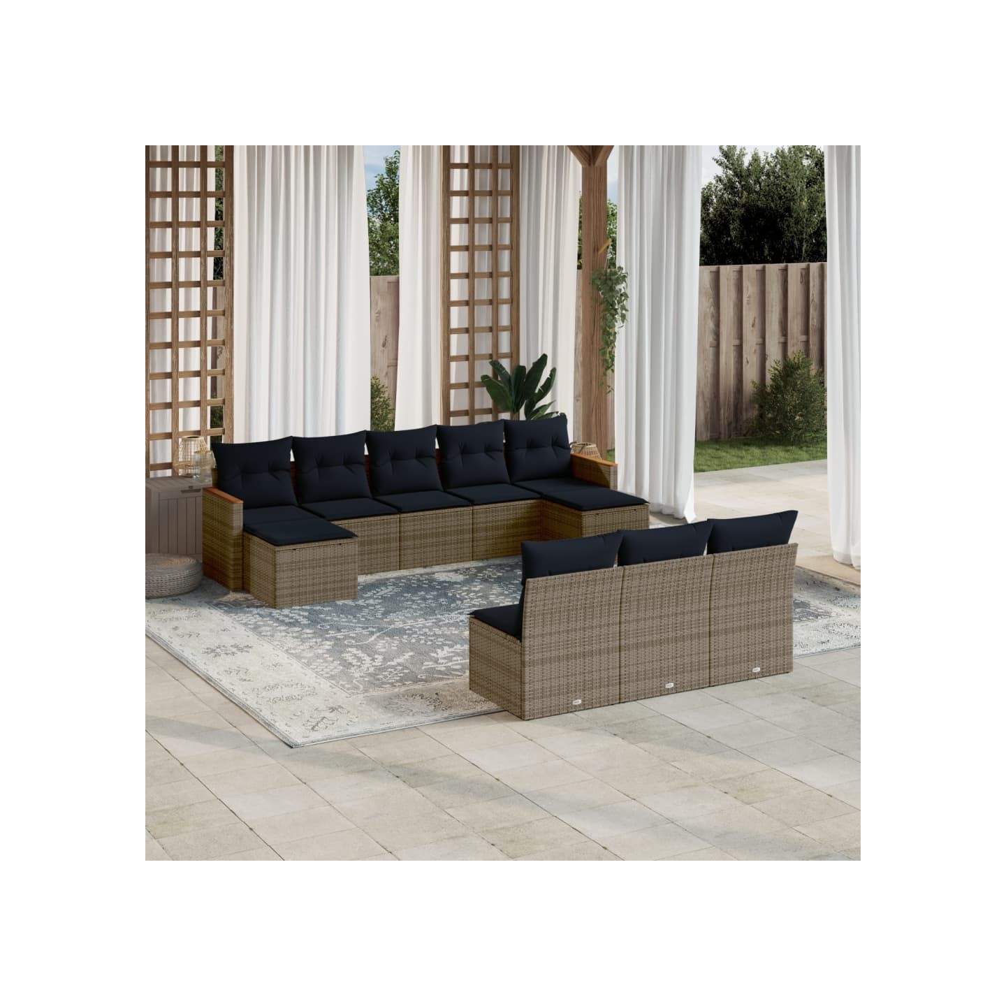 Ensemble de canapé de jardin 10 pcs avec coussins gris