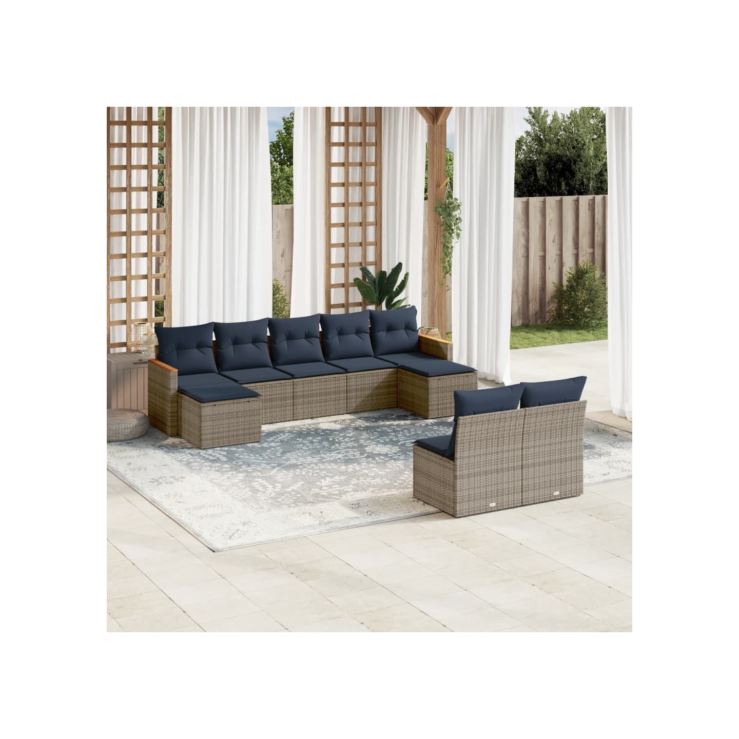 Ensemble de canapé de jardin 9 pcs avec coussins gris résine tressée