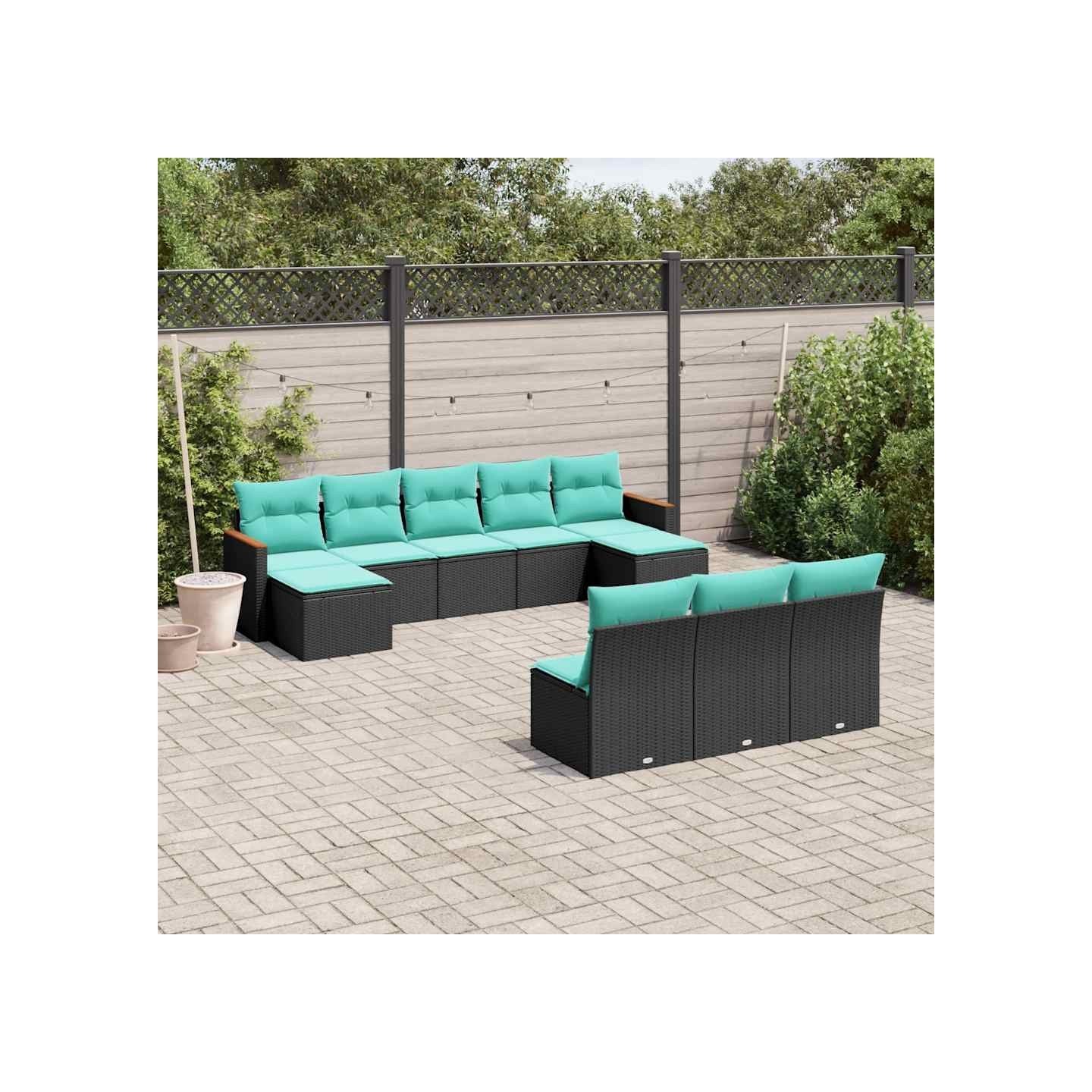 Salon de jardin 10 pcs avec coussins noir résine tressée