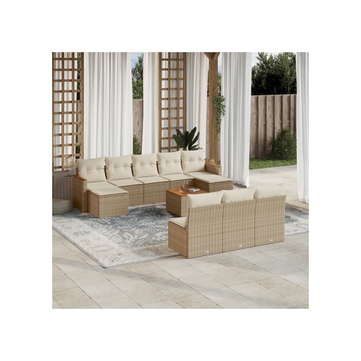 Salon de jardin 11 pcs avec coussins beige résine tressée