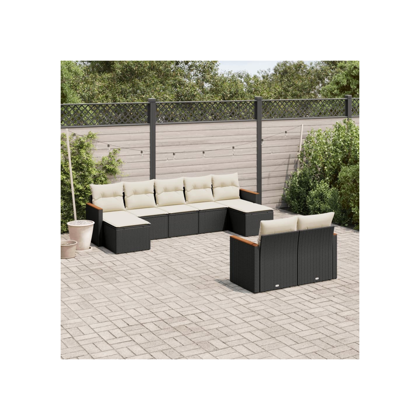 Salon de jardin 9 pcs avec coussins noir résine tressée
