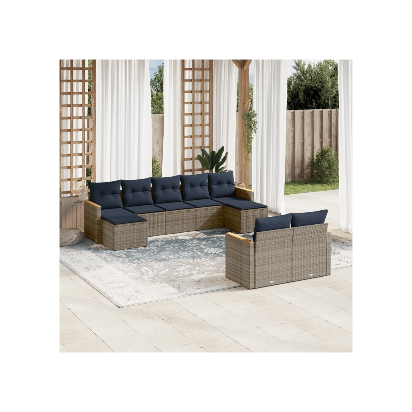 Ensemble de canapé de jardin 9 pcs avec coussins gris résine tressée