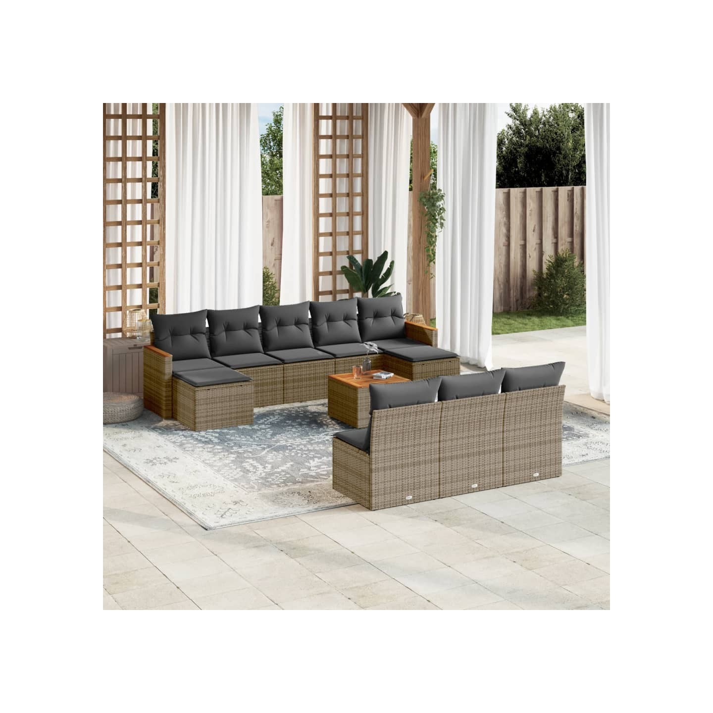 Salon de jardin 11 pcs avec coussins gris résine tressée