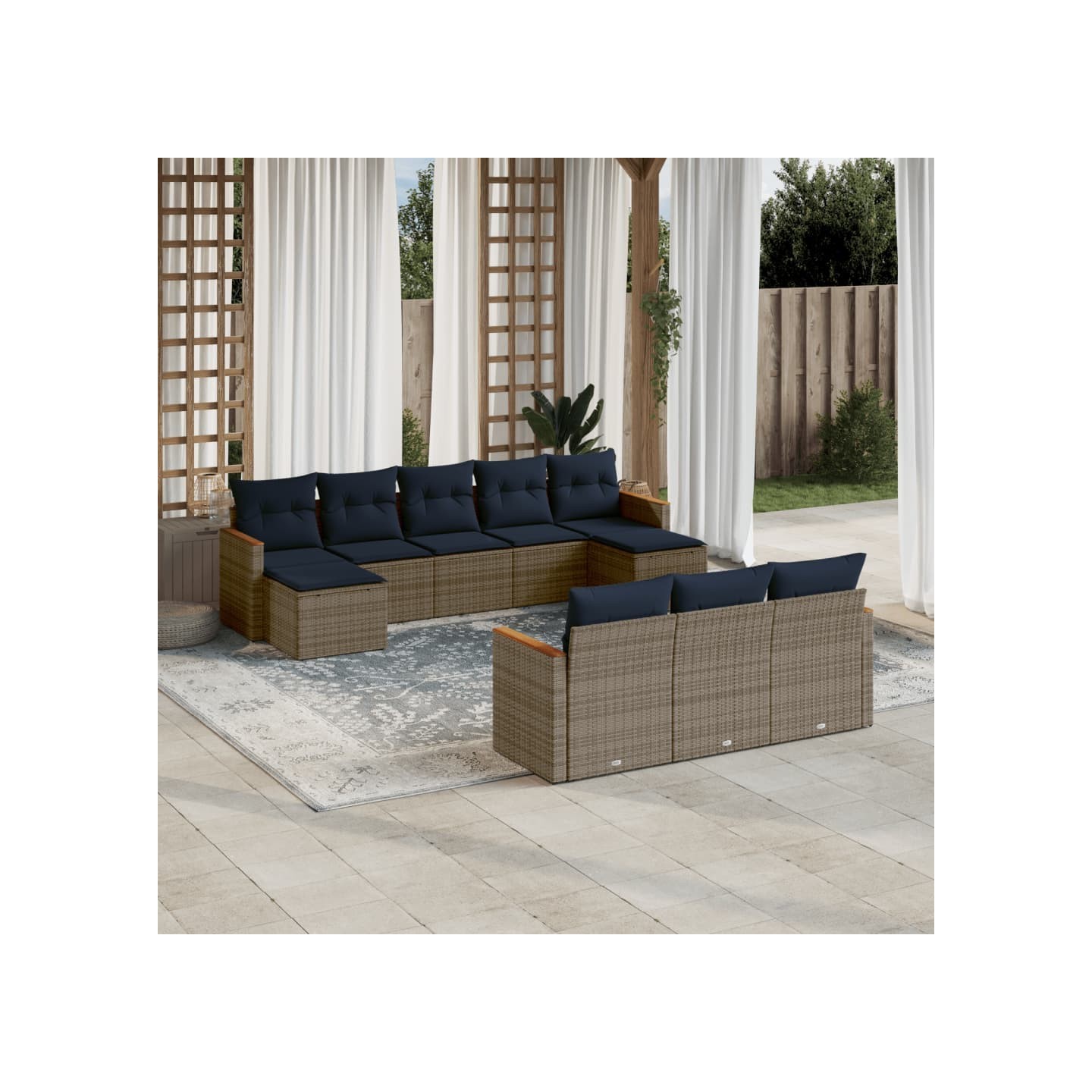 Ensemble de canapé de jardin 10 pcs avec coussins gris
