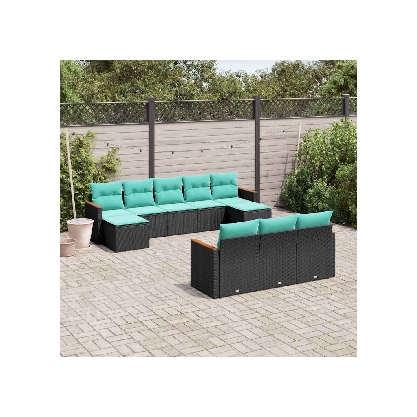 Salon de jardin 10 pcs avec coussins noir résine tressée