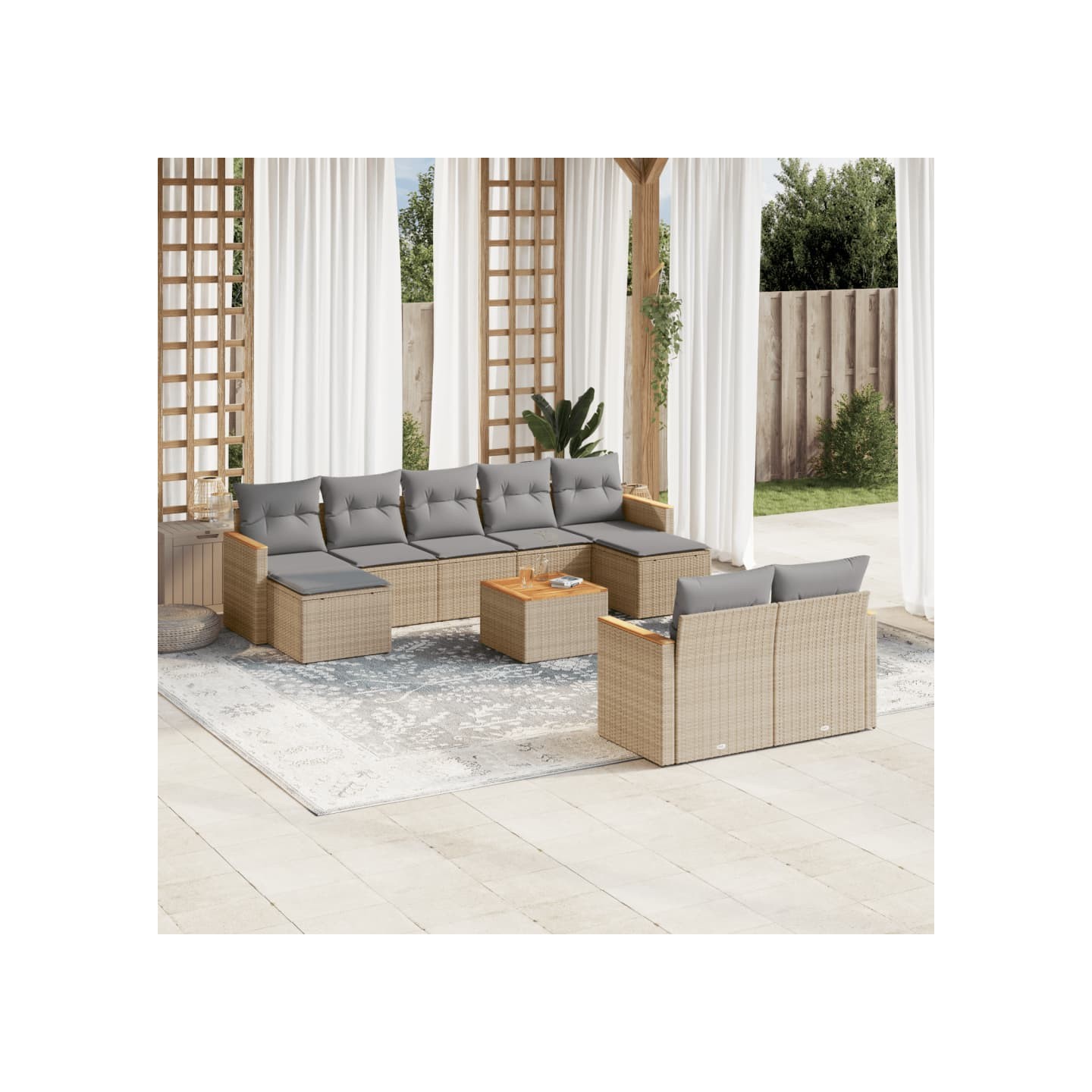 Salon de jardin et coussins 10 pcs mélange beige résine tressée