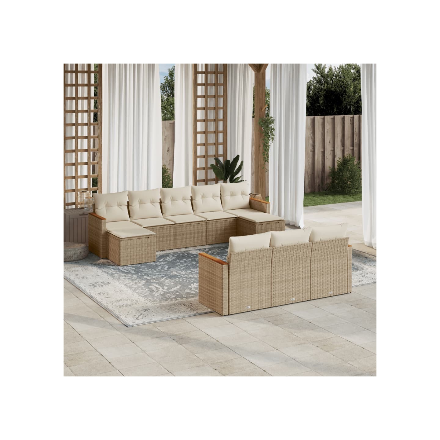 Salon de jardin avec coussins 10 pcs beige résine tressée