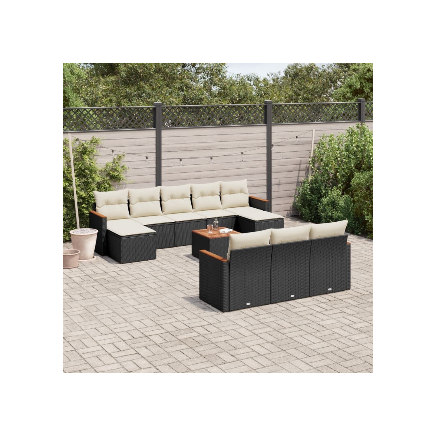 Salon de jardin 11 pcs avec coussins noir résine tressée