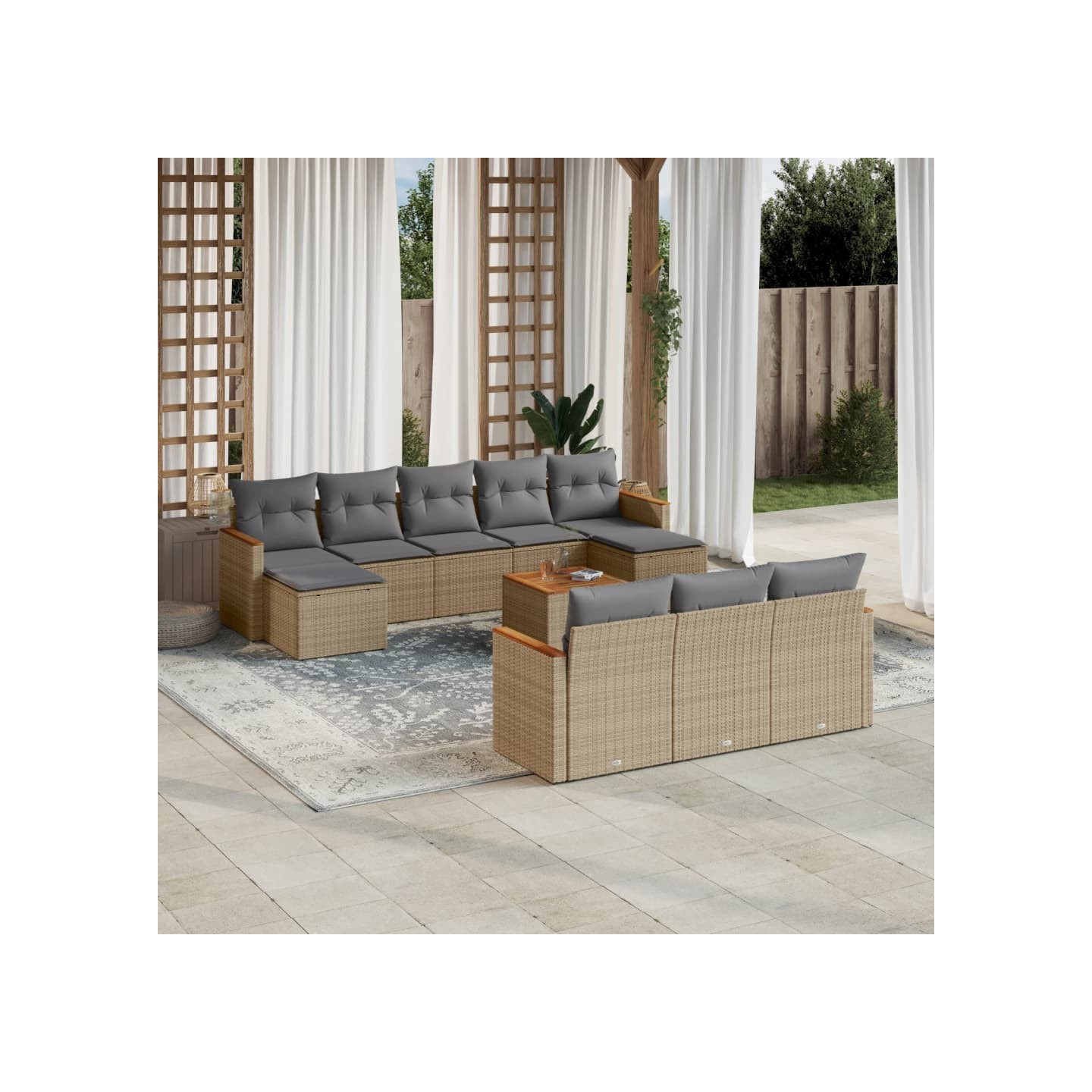Salon de jardin et coussins 11 pcs mélange beige résine tressée