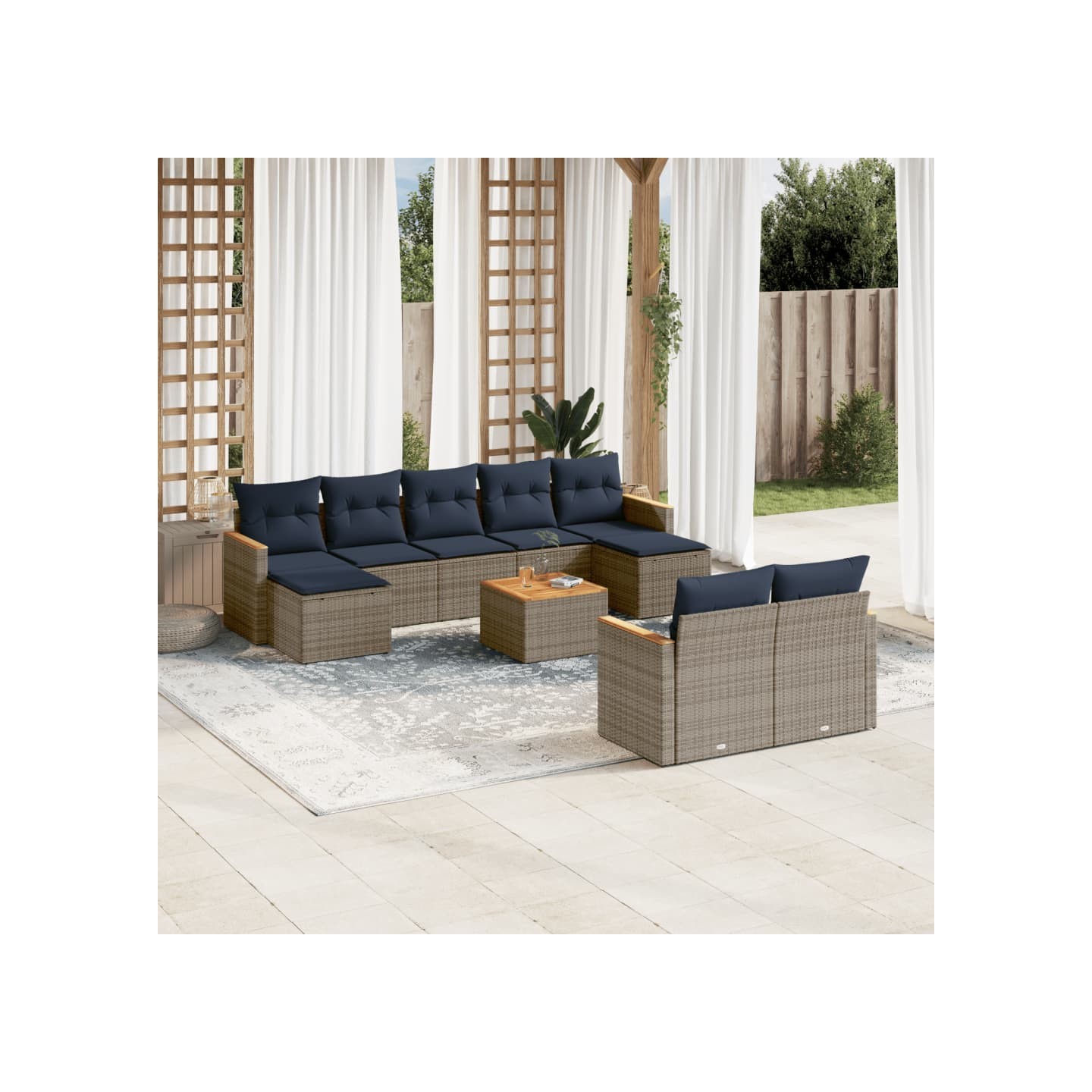 Ensemble de canapé de jardin 10 pcs avec coussins gris
